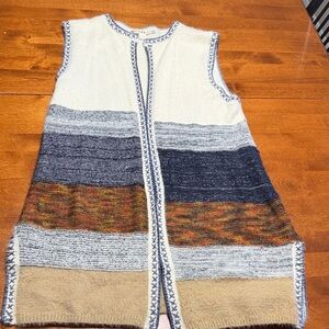 Chelsea & Violet Striped Knit Cardigan - Cream, Blue, Brown